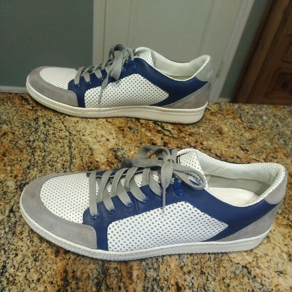 Rare Emporio Armani 12.5 US men X4X054 XB823 White Navy Blue Gray suede shoes - Picture 1 of 12